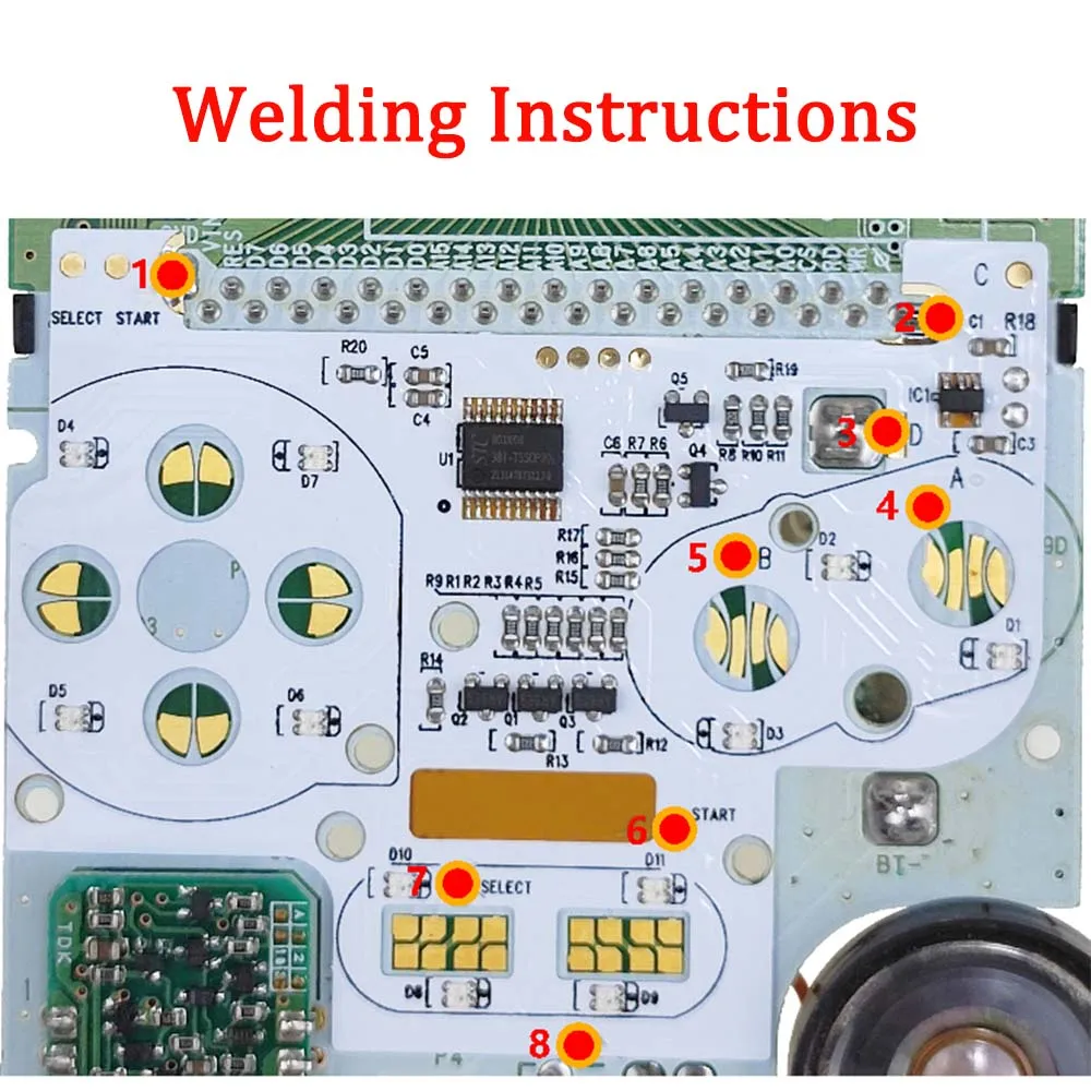 Aksesuarlar Yeni Düğme LED Işık Kitleri GBC Düğme Kartı 4 Modlu Işık Renk Nintendo GameBoy Renk Oyun Aksesuarları için Kitler Değiştir