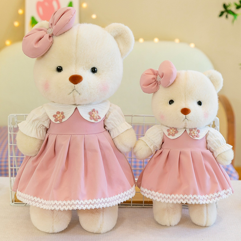 Tragen eine süße Teddybärenpuppe in einem Kleid, Plüschspielzeug für Paare, Bärentuchpuppen für Hochzeiten, Valentinstagsgeschenke für Mädchen