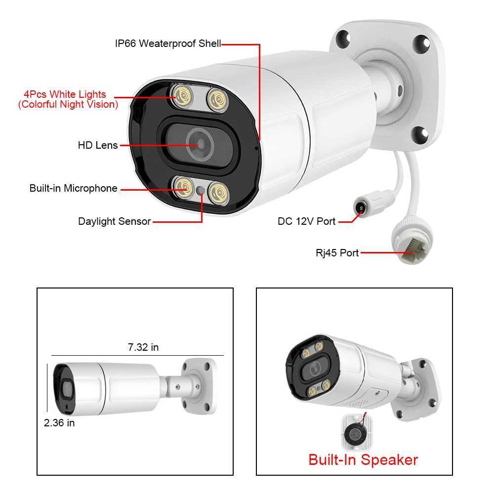 Câmeras IP Kanture 32CH 4K 8MP Câmera de segurança Sistema de 4MP Ai Humano Detectado ao ar livre Kit de vigilância de videoclipe de áudio bidirecional de áudio de áudio 240414