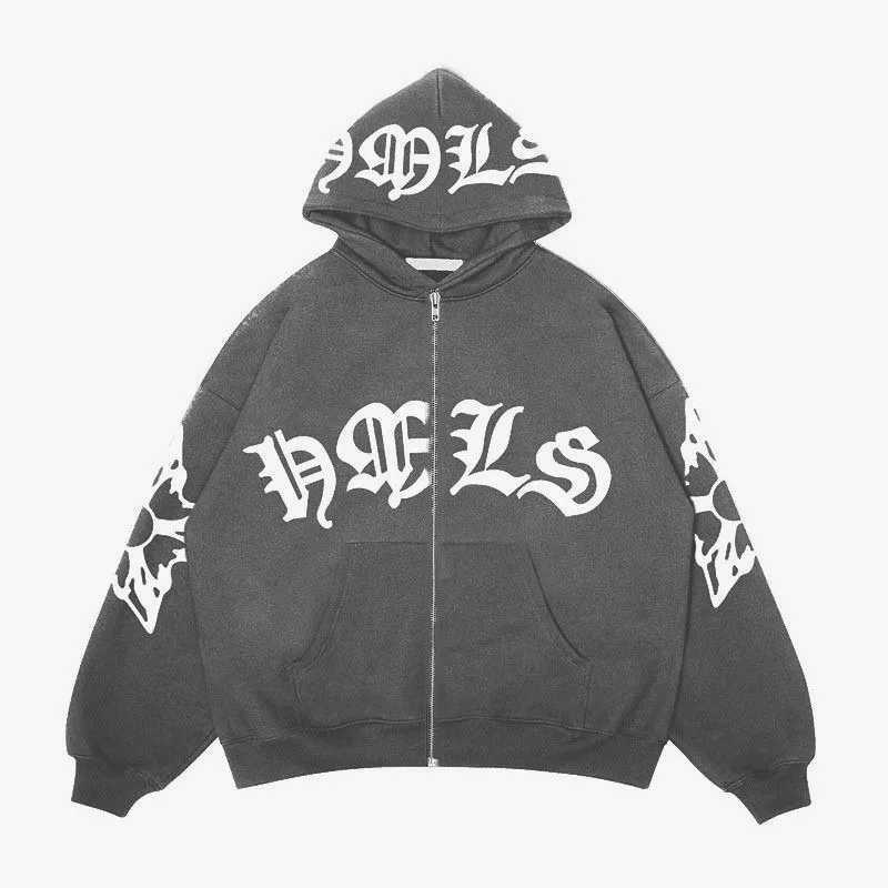 Heren Hoodies 2024 AMERIKAANSE RETRO Dames Zipper Hoodie Y2K Gedrukte sneeuwvlok Letters Sportpullover Lange mouw Oversized paar trui Top 240412