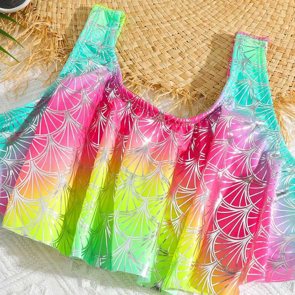 Two-Pieces Girls Fish Scale Mermaid Bikini Swimsuit Kids Ombre Ruffle Two Piece Childrens Swimwear 4-18 Years Teenagers Swim Bathing Suit