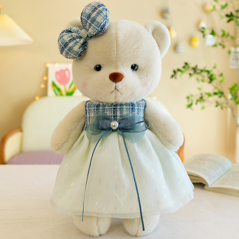 Tragen eine süße Teddybärenpuppe in einem Kleid, Plüschspielzeug für Paare, Bärentuchpuppen für Hochzeiten, Valentinstagsgeschenke für Mädchen