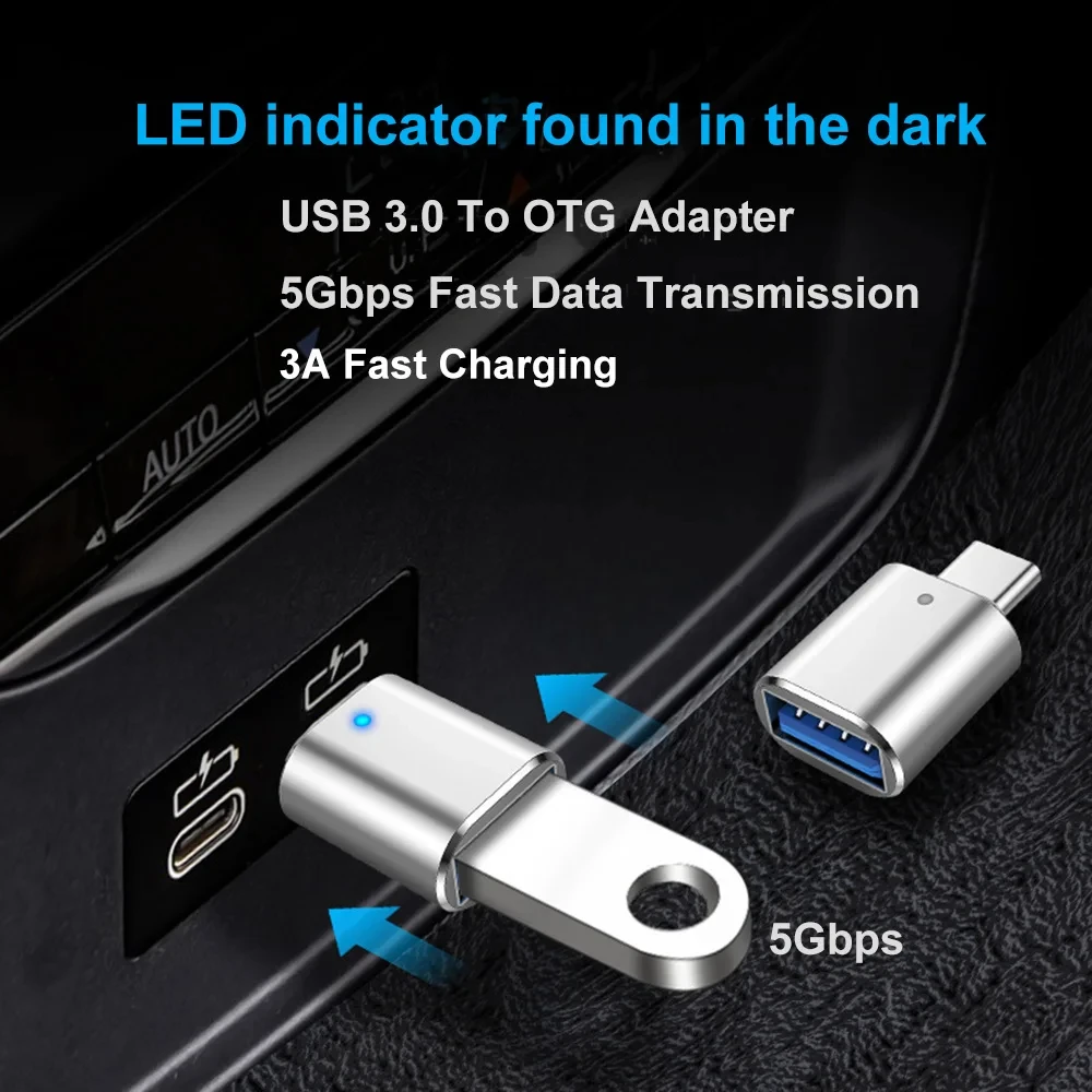 USB 3.0 OTG-adapter USB-C till USB En omvandlare som är lämplig för MacBook Samsung Xiaomi Huawei LED USBC OTG Connector