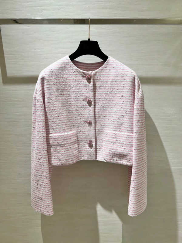 Damenjacken Designer korrekte Ausgabe ~ 24c Frühling/Sommer Neue Serie Streifen runder Hals kurz rosa Wollmantel 9806# N1HY