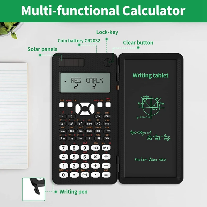 Calculators Scientific Calculators With Writing Tablet Solar Energy LCD Science Calculator Notepad With Function For Students