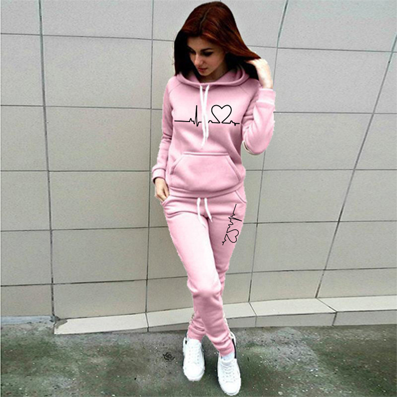 Hoodie Kadın Takım Dış Ticaret Avrupa ve Amerika Birleşik Devletleri İlkbahar ve Sonbahar Yeni Kadın Moda Aşk Baskı Sporları Lady Hoodie Takım