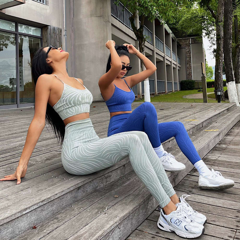 Lu -Set Jumpsuit ausrichten Zitronen nahtloses Yoga Set Wellenmuster Sport BH Tops Foves hohe Taille Leggings Tragen Sie zwei Piesce -Anzug -Trainings -Outf