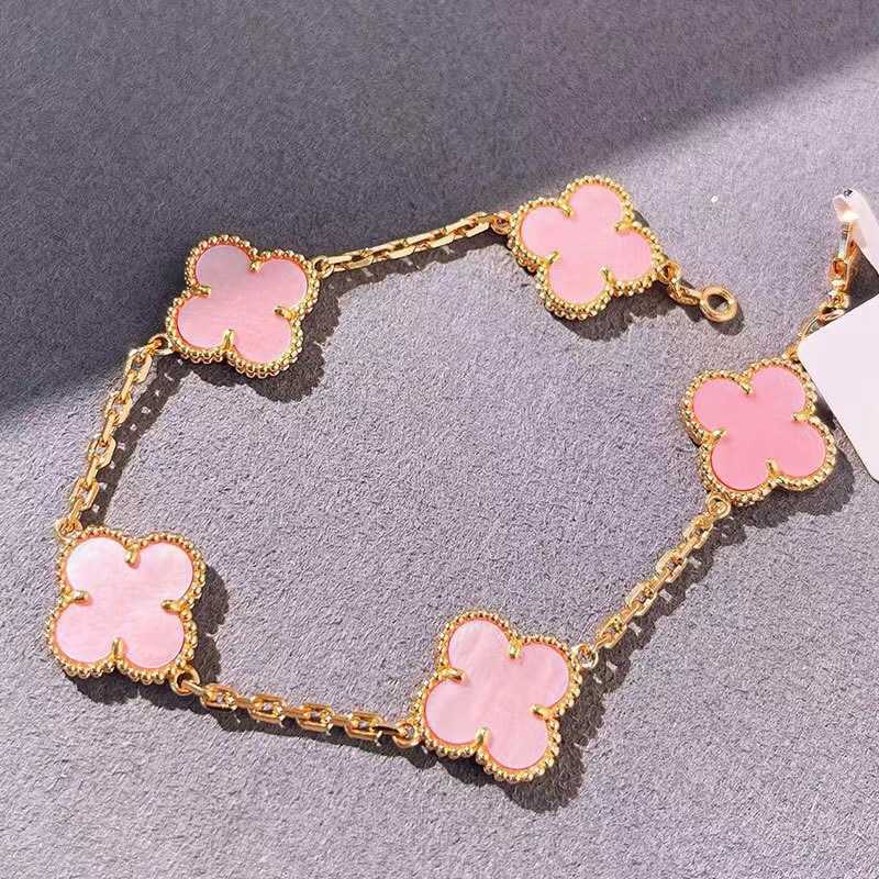 Original Van Clover Lucky Flower Double Sided Armband Womens Light Luxury Sweet Justerbart titanstål