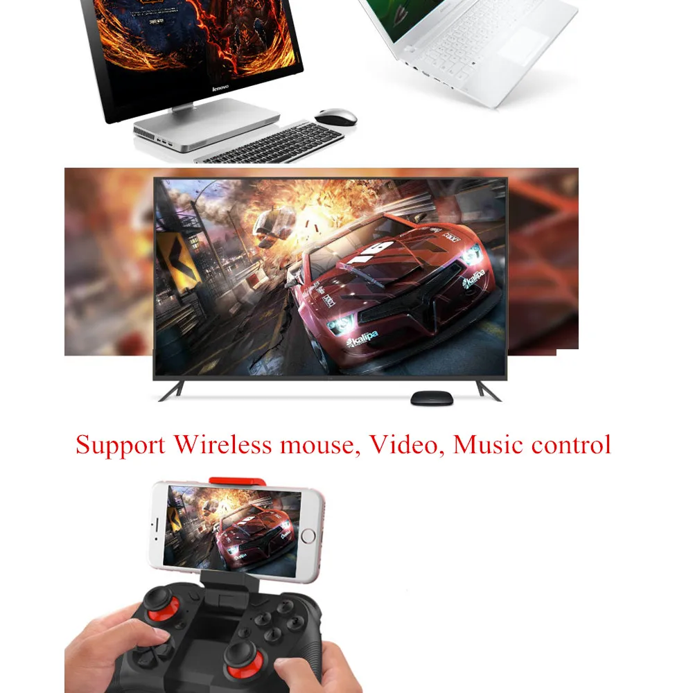 GamePads Wireless Gamepad Joystick Bluetooth Contrôleur de jeu compatible pour la tablette de télévision par téléphone mobile avec Holder