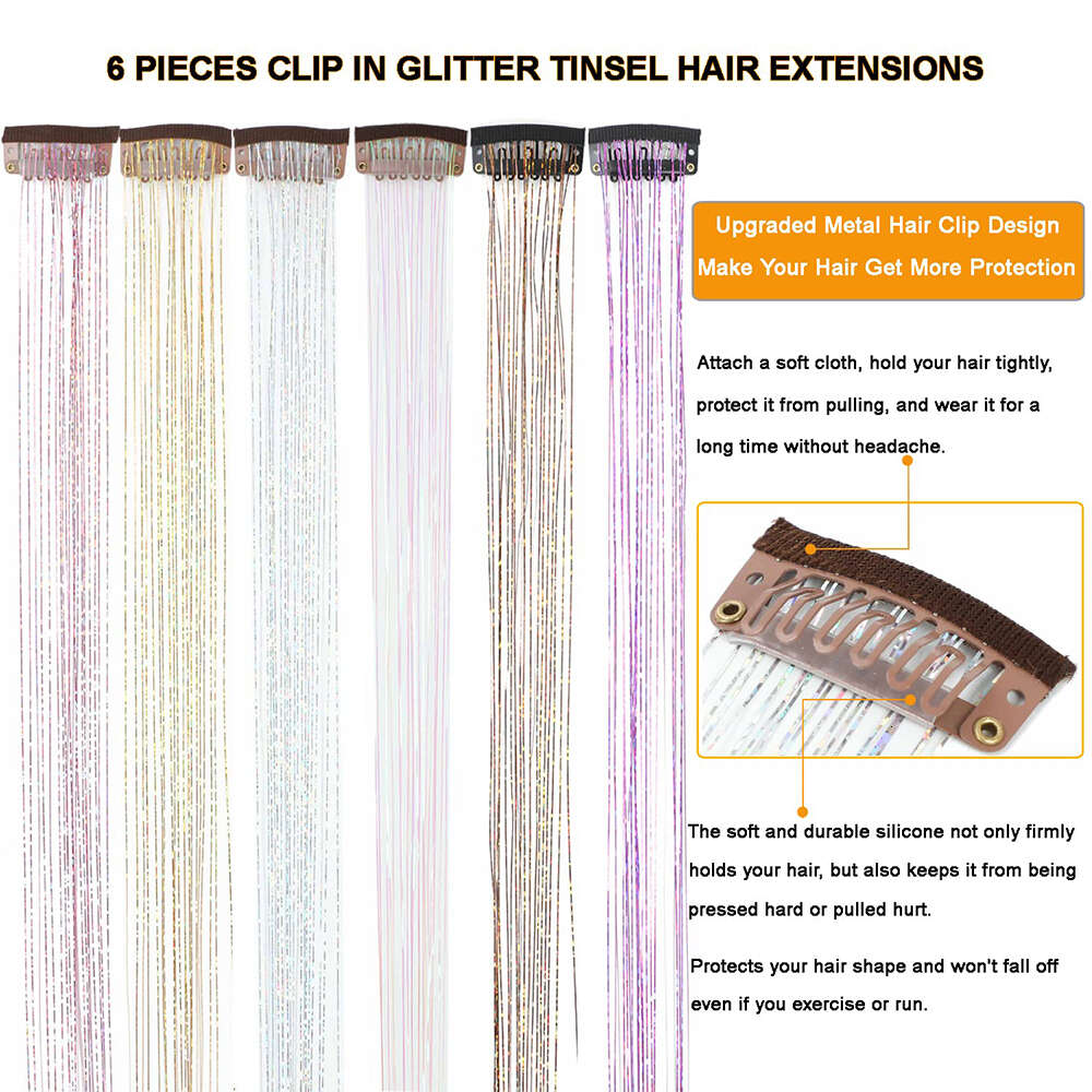 Shiny Threads Tinsel Kit Gold Silk Hair Glitter String Extensions Accessories for Women Headdress