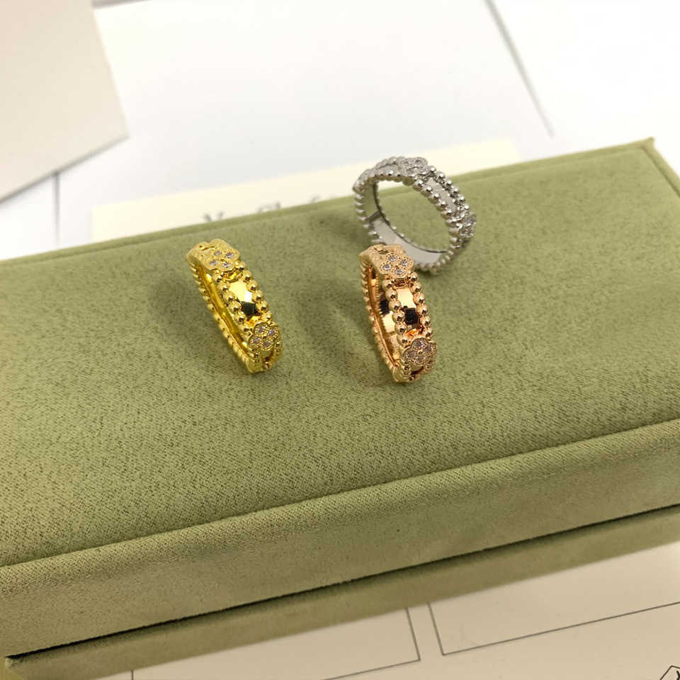Marca de designer van Pai edition edição estreita pluzacópio pulseira insand small design alto senso anel de diamante anel de ouro rosa de ouro