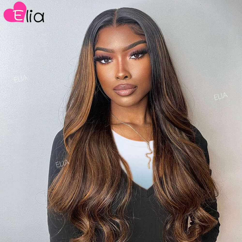 Brown 4x4 5x5 Closure for Women 30 Inches Dark Highlights Lace Frontal Human Hair Wigs Elia