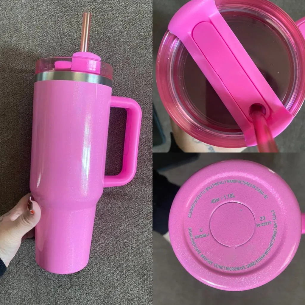 US STOCK Neon Starbacks Winter Cosmo Pink With 1:1 Logo Quencher H2.0 40oz Stainless Steel Tumblers Cups with Silicone handle Lid And Straw Car mugs Water Bottles GG0409