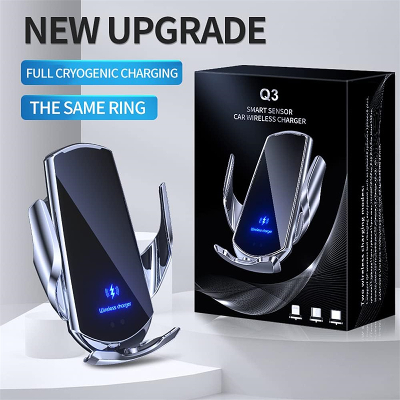 Q3 Smart Sensor Car Phone Charger sem fio 15W Charging rápido CLAMPING AUTO-CLAMPING TOPELA DE TOPELO PARA iPhone 15 14 13 12 11 Plus Pro Max e todo o Qi Ativar Android Smarphone