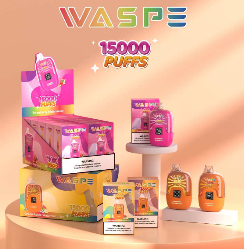 Original Waspe Digital Box Puff 15000 Disponible Vape Mesh Coil 650mAh Type-C 22ml Förfylld POD 10 smaker Vape Pen Puff 15K E Cigarett vs Shisha Hosah Puff 15K 16K 16K