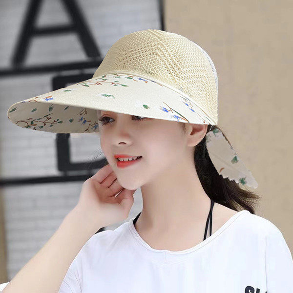 2024 new hat women's summer sun block hat Korean version of the fashion sun hat outdoor travel beach face mask sun hat