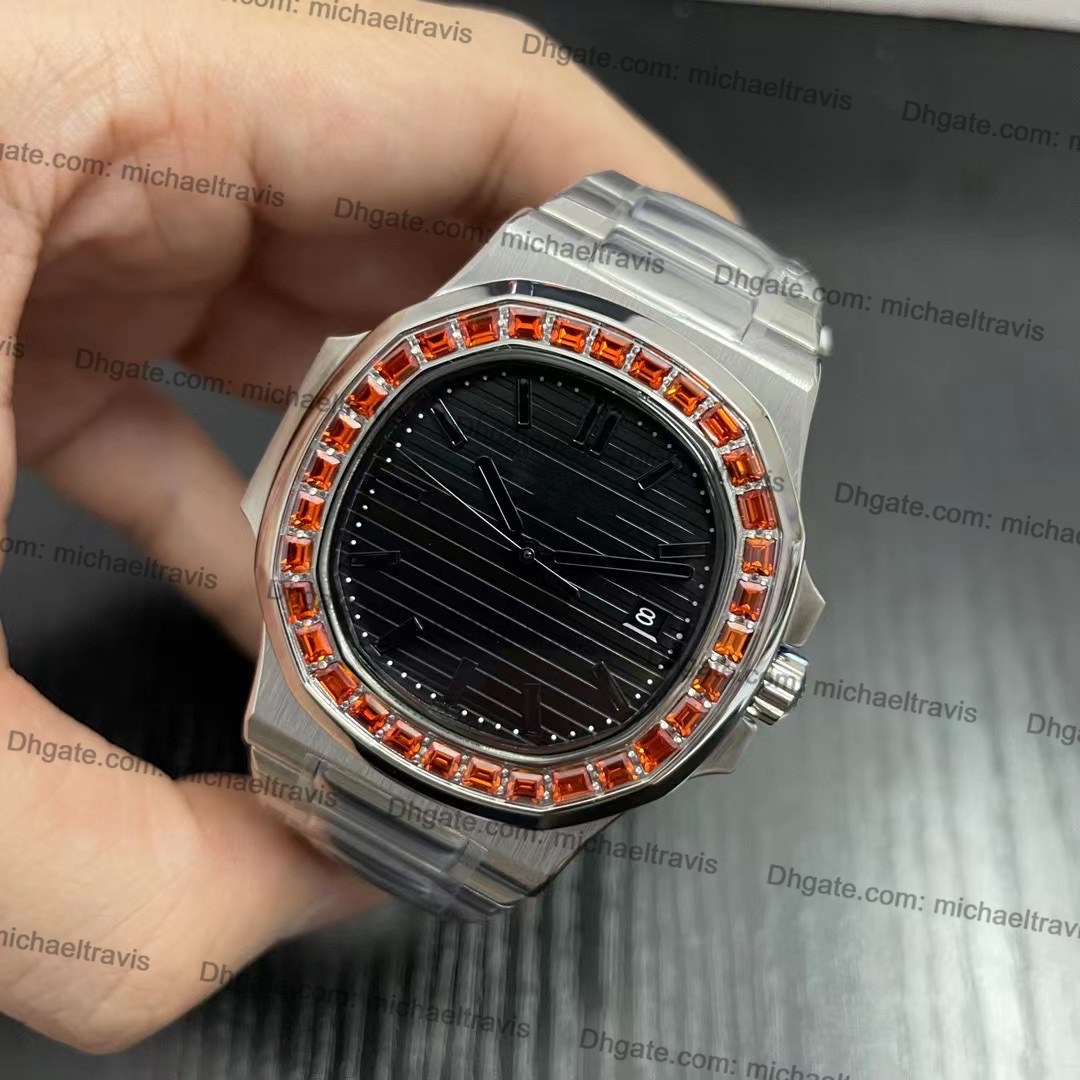 スーパーU1ラグジュアリーメンズウォッチスクエアダイヤモンド刻まれたムーブメントブラックダイヤルオートマチックメカニカルムーブメント904Lステンレススチールオスの腕時計