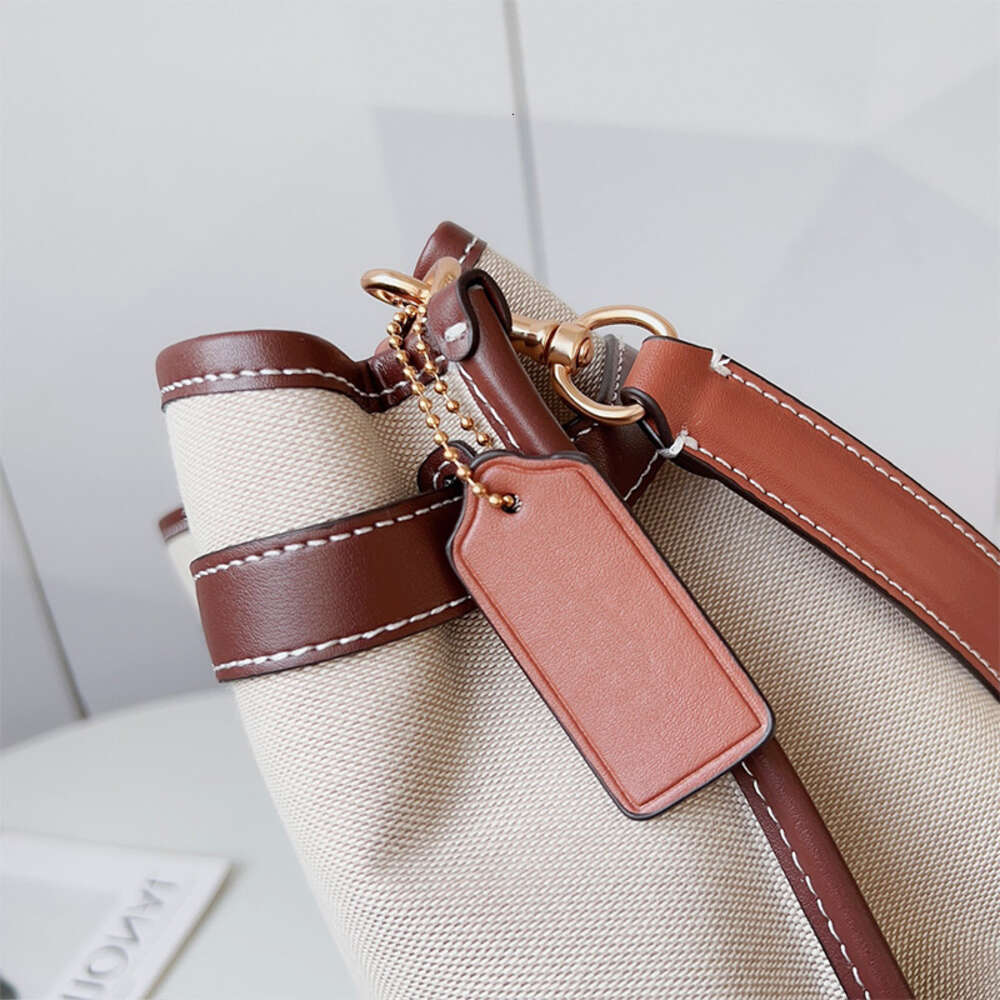 Branded Handbag Designer verkoopt damestassen met 65% korting Nieuw katoen en canvas lederen handtas Hanna Sand Zipper -emmertas