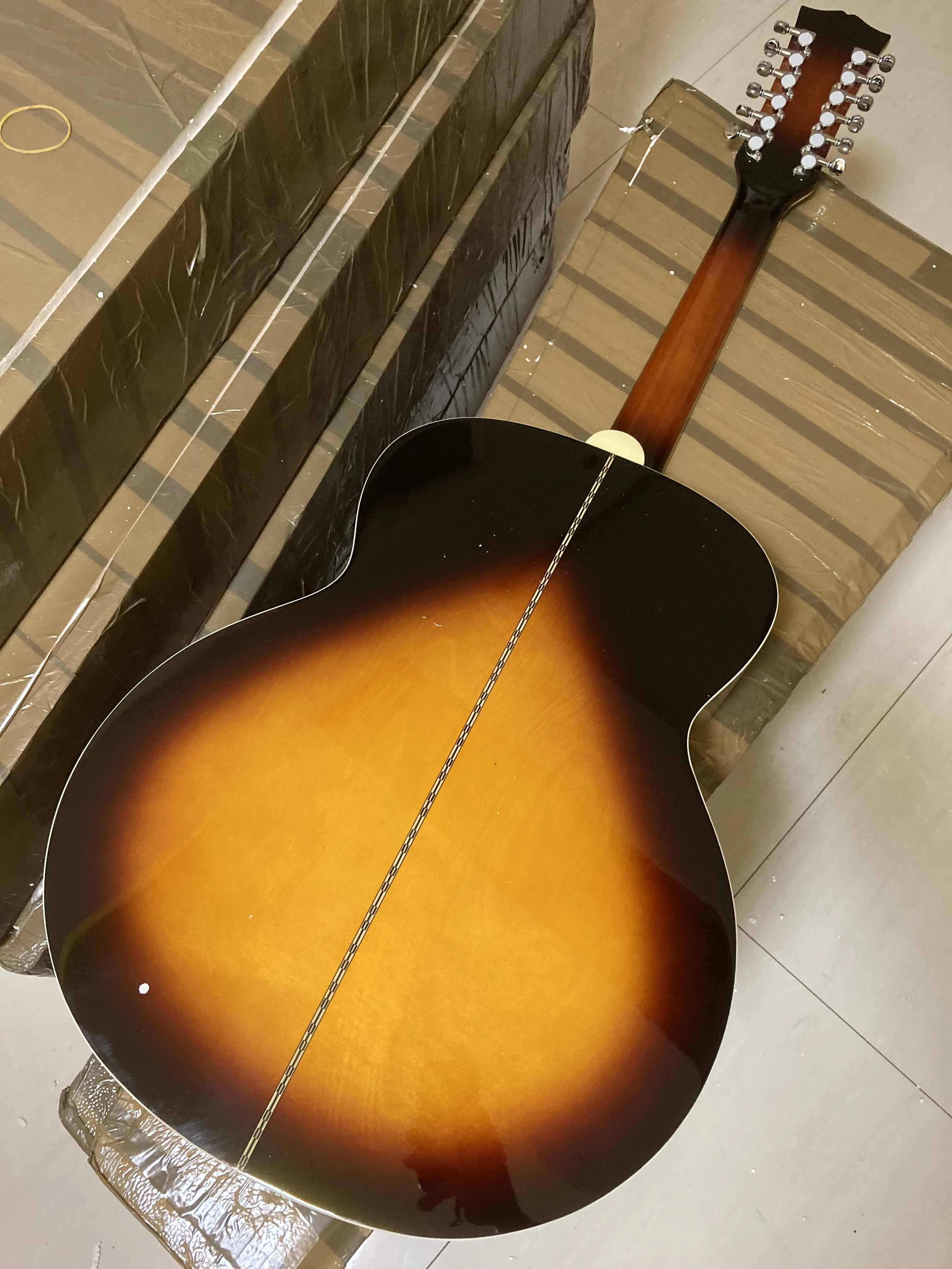 Guitar Send in 3 days Wholesale Top Quality solid top 12 strings sunburst color acoustic guitar