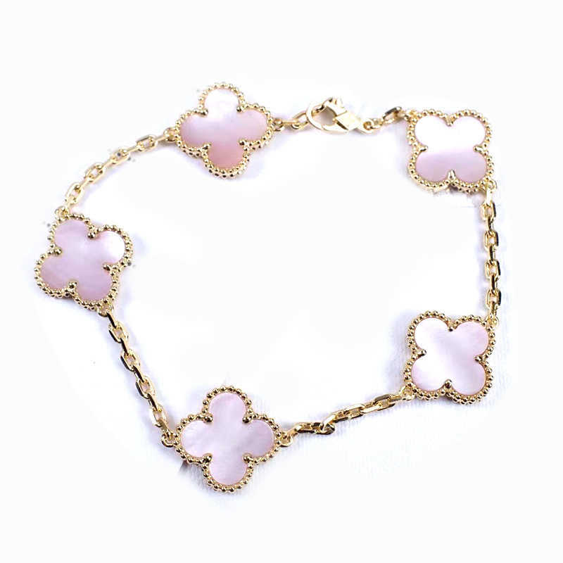 Original Van Clover Lucky Flower Double Sided Armband Womens Light Luxury Sweet Justerbart titanstål