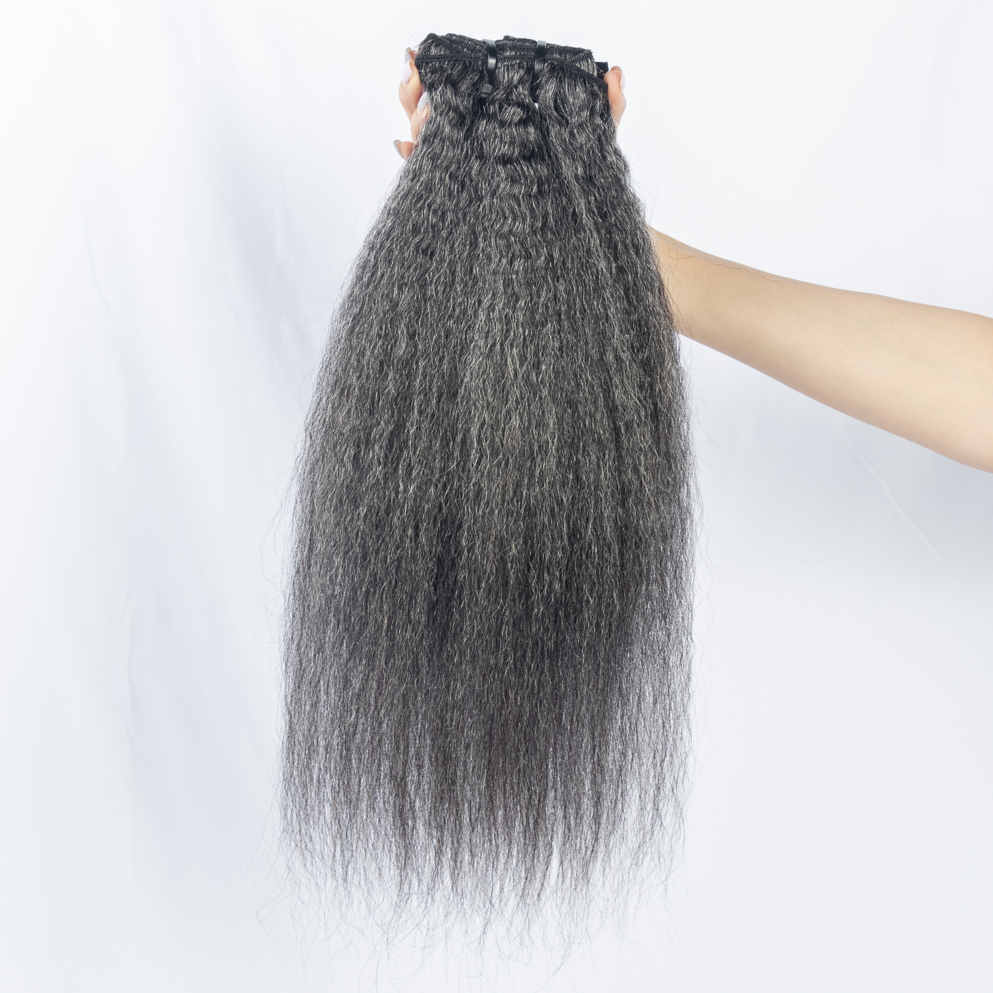 Wholesale Kinky Straight Clip In Human Hair 12A Salt And Pepper Brazilian Clip Ins Hair Extensions 120g