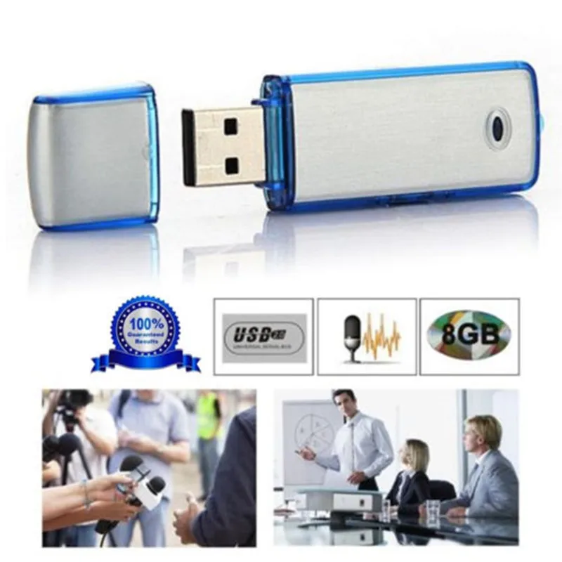 Inspelare 8GB Digital Audio Voice Recorder Pen USB Dicafon Recorder Uppladdningsbar konferens Flash Drive Mini Recorder