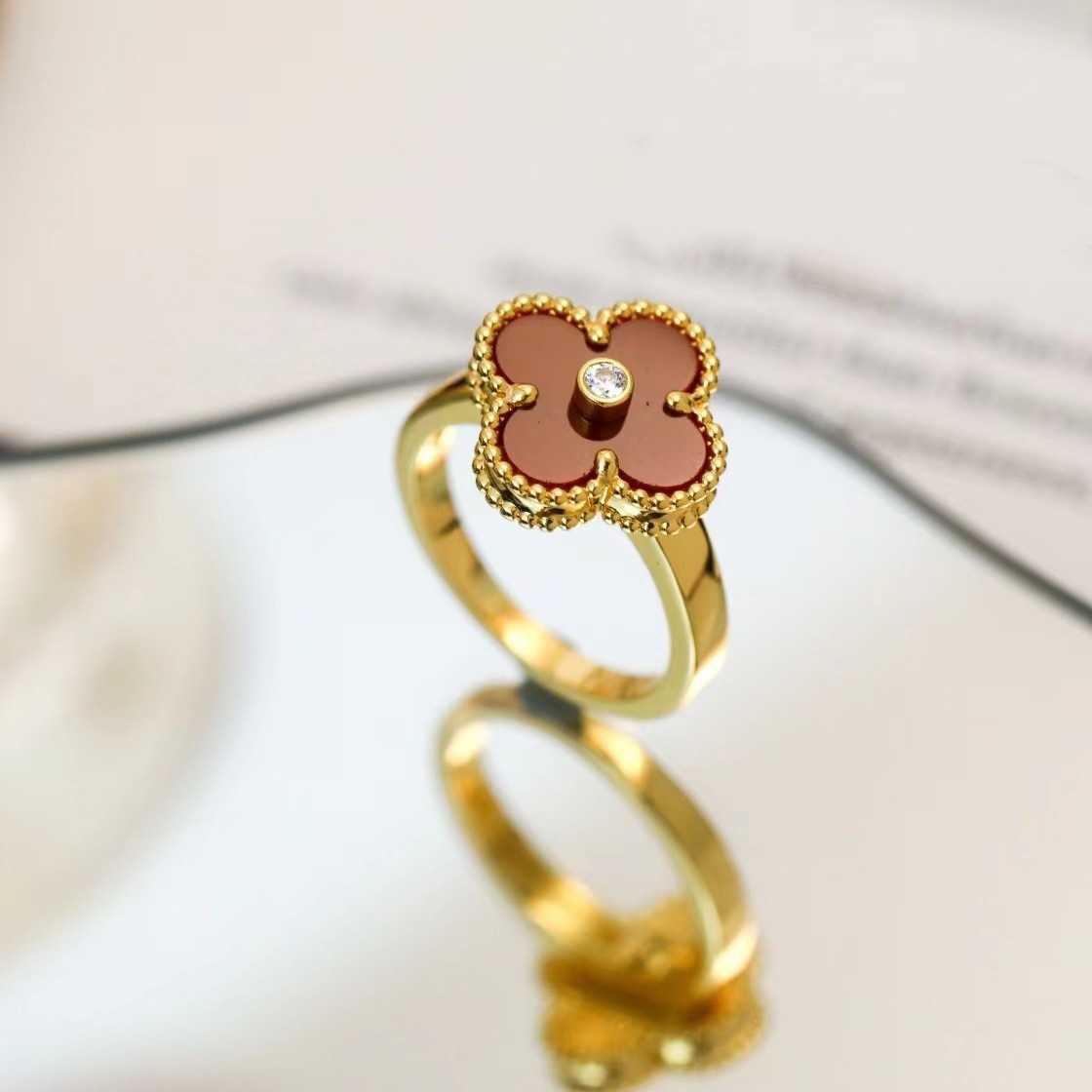 Дизайнерский новый Van Gold High Edition Lucky Clover Series Ring Fomen