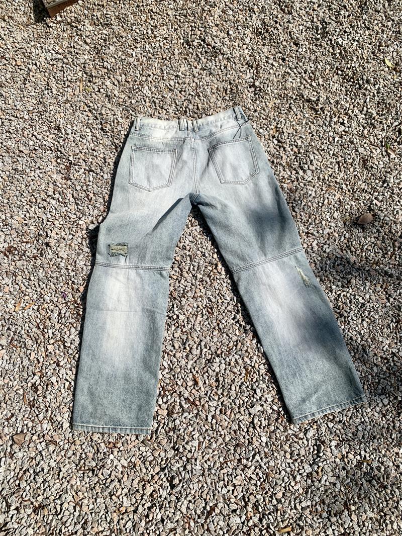 Джинсы для мужской дыры прямые брюки для джинсовой ткани негабаритные