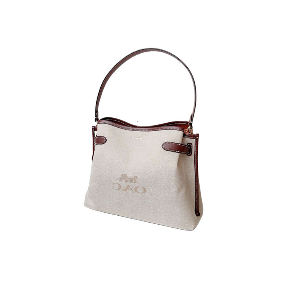 Branded Handbag Designer verkoopt damestassen met 65% korting Nieuw katoen en canvas lederen handtas Hanna Sand Zipper -emmertas