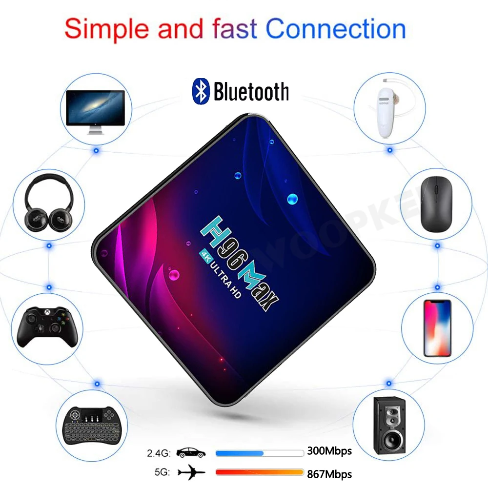 Récepteurs woopkerdispositivo de tv Inteligente H96 Max Decodificador Con Android 11 Rockchip RK3318 WiFi Dual 2 4G / 5G BT 4 0 4K HDR