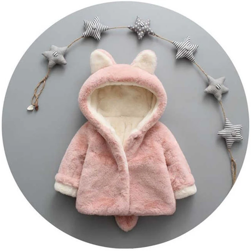 Animals Cute Cat Ears Plush Baby Jacket Christmas Princess Girls Coat Autumn Winter Warm Hooded Children Outerwear Toddler Girl Clothes