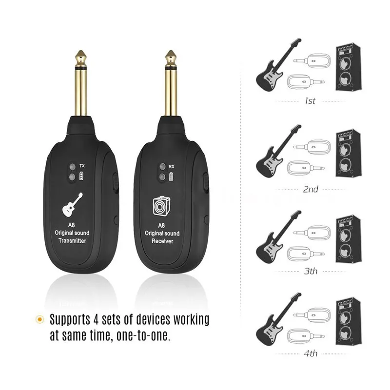 Gitarr UHF Guitar Wireless System Sändarmottagare Inbyggd laddningsbar inbyggd uppladdningsbar trådlös gitarrsändare