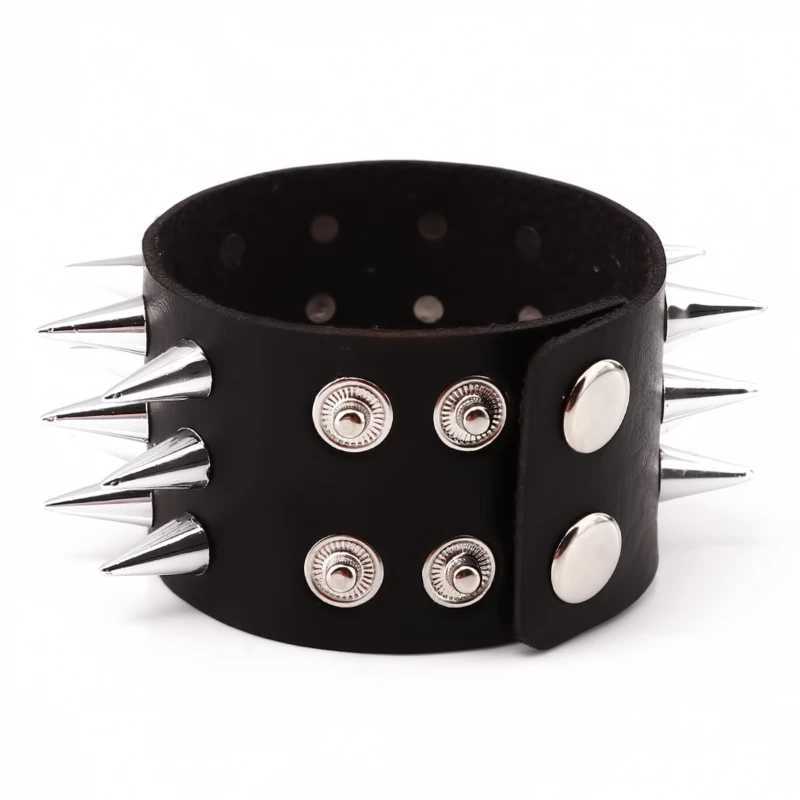 Other Bracelets Three Row Cuspidal Spikes Rivet Stud Wide Cuff Leather Punk Gothic Rock Unisex Bangle Bracelet Men JewelryL240415