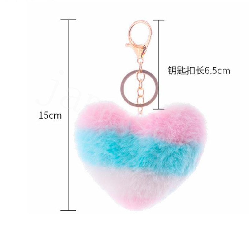 Fashion épisser le coeur Ball Pom Pom Keychain Fluffy faux lapin fourrure pompom keychain bac Charms Trinket Christmas Keyring DB310