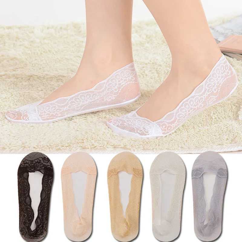 Sokken kousen 5 paar sokken dames zomer slippers sokken onzichtbare boot mesh kanten dunne korte mode siliconen niet-slip coole sexy ademende s