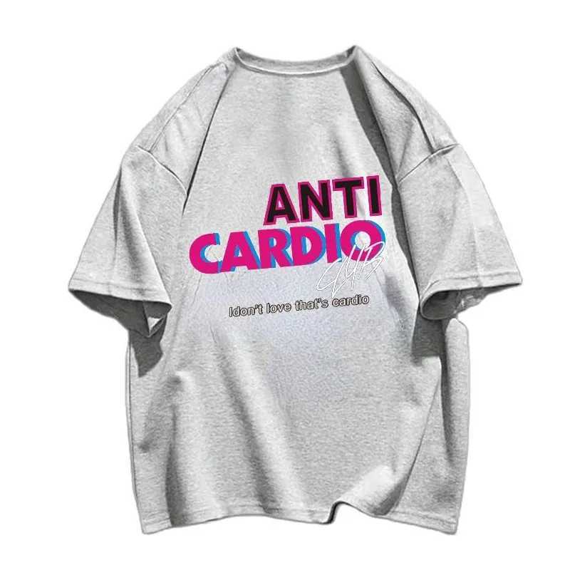 Kvinnors t-shirt anti cardio club t shirt gym plus storlek kvinnor kläd liv ordbok brev bomull tee kvinnor/män kläder träning fitness outfitsl2403