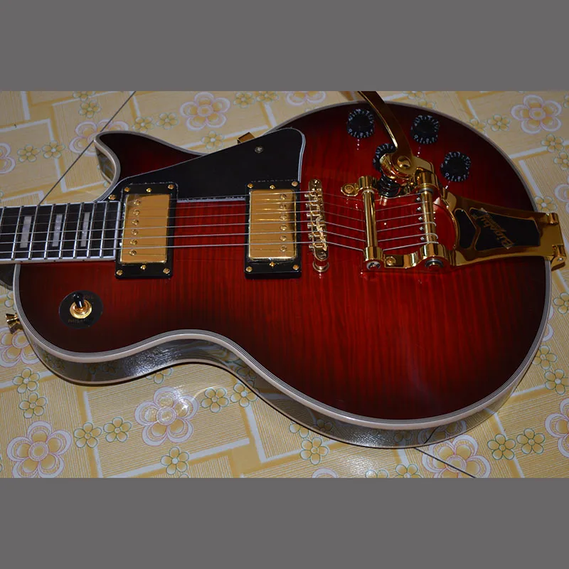 Kablar kinesiska elektriska gitarr Big Sby Tremolo Les Gold Hardware Custom 6 Strings Flame Maple Top