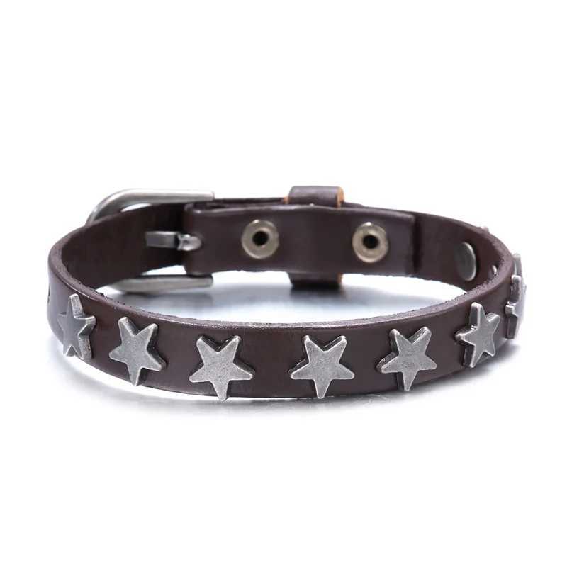 Outras pulseiras clássicas de pulseiras de couro de moda simples homens mulheres punk fivela estrela de couro pulsão de pulseira de pulseira de pulseira de pulseira de joias do presentel240415