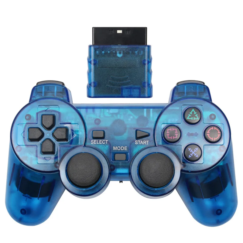 Gamepads Cool Transparent Color Game Controller Sony PS2 Wireless GamePads a 2,4 GHz Controller di vibrazione Gamepad PlayStation 2