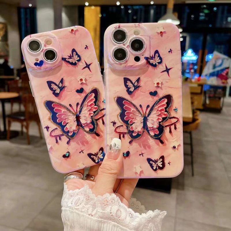 Moda kelebek çiçeği yumuşak tpu IMD iPhone 15 Plus Pro Max 14 13 12 11 Bling Glitter lens koruyucusu şık gül çiçek lüks jel telefon kapağı arka cilt