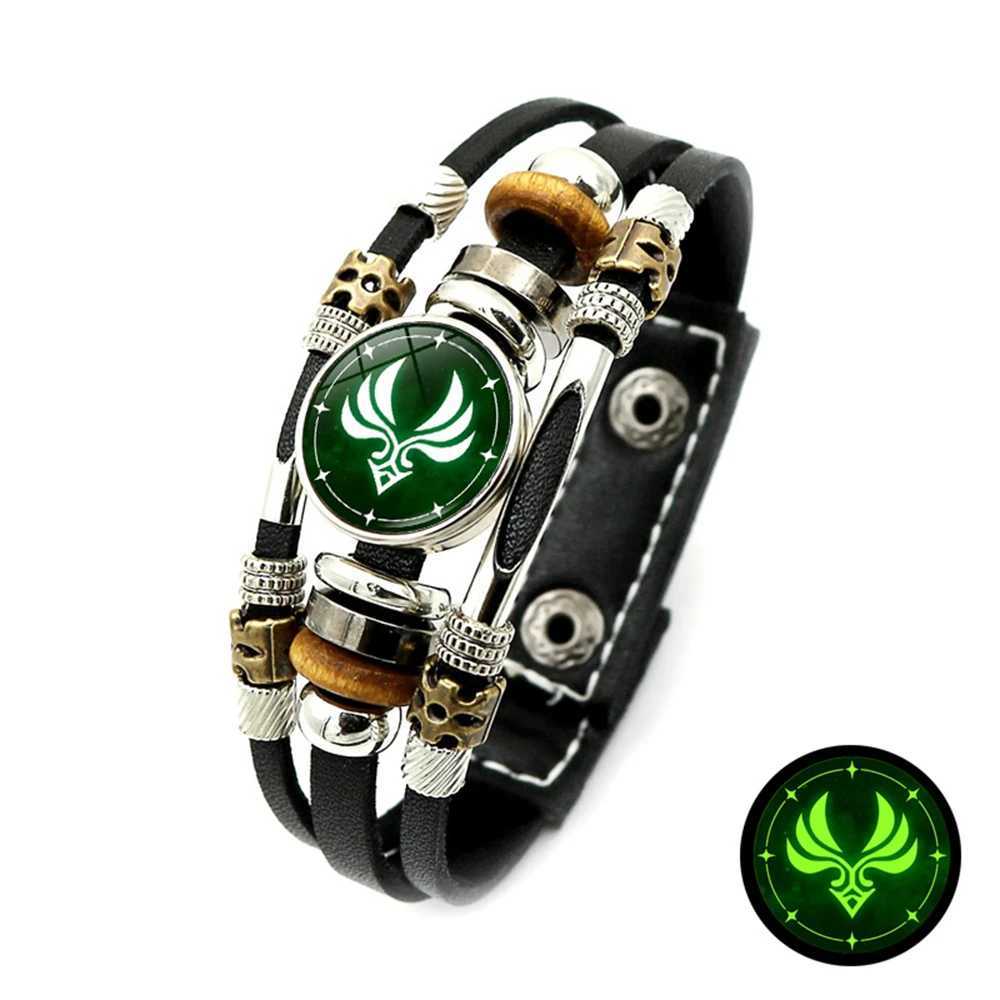 Outras pulseiras luminosas genshin impactam bracelete de couro Cosplay suportes ofus of god 7 elementos snap botão pulseira pulseira para homens womenl240415