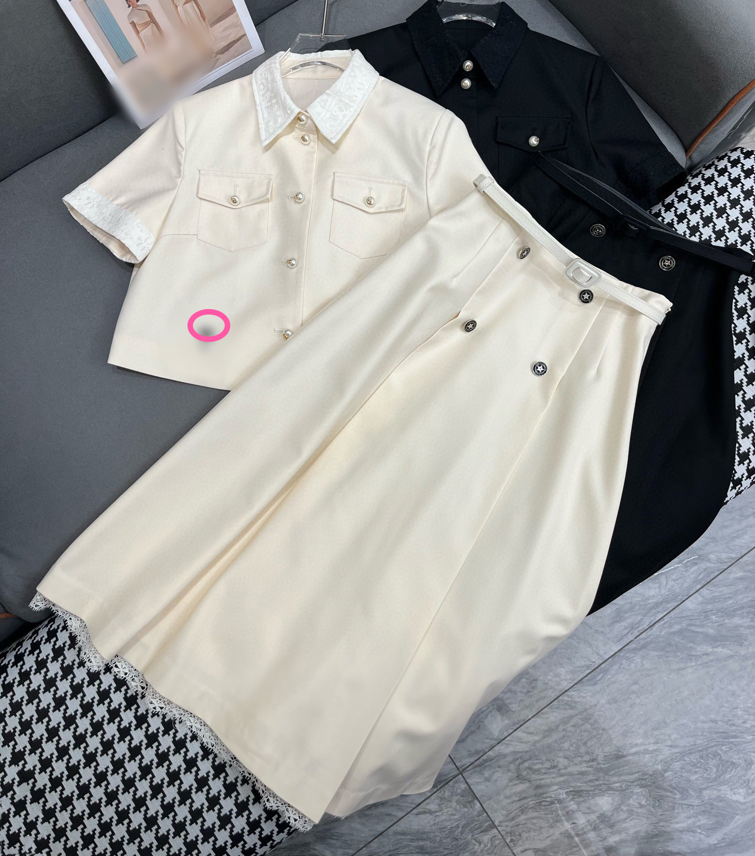 2 Stück Kurzarm Top + Minirock -Strick -Weißer Anzug Luxus handgefertigtes kurzes Minikleid Pink für Mädchen Kurzjacke Sommeranzug Das perfekte Partykleid