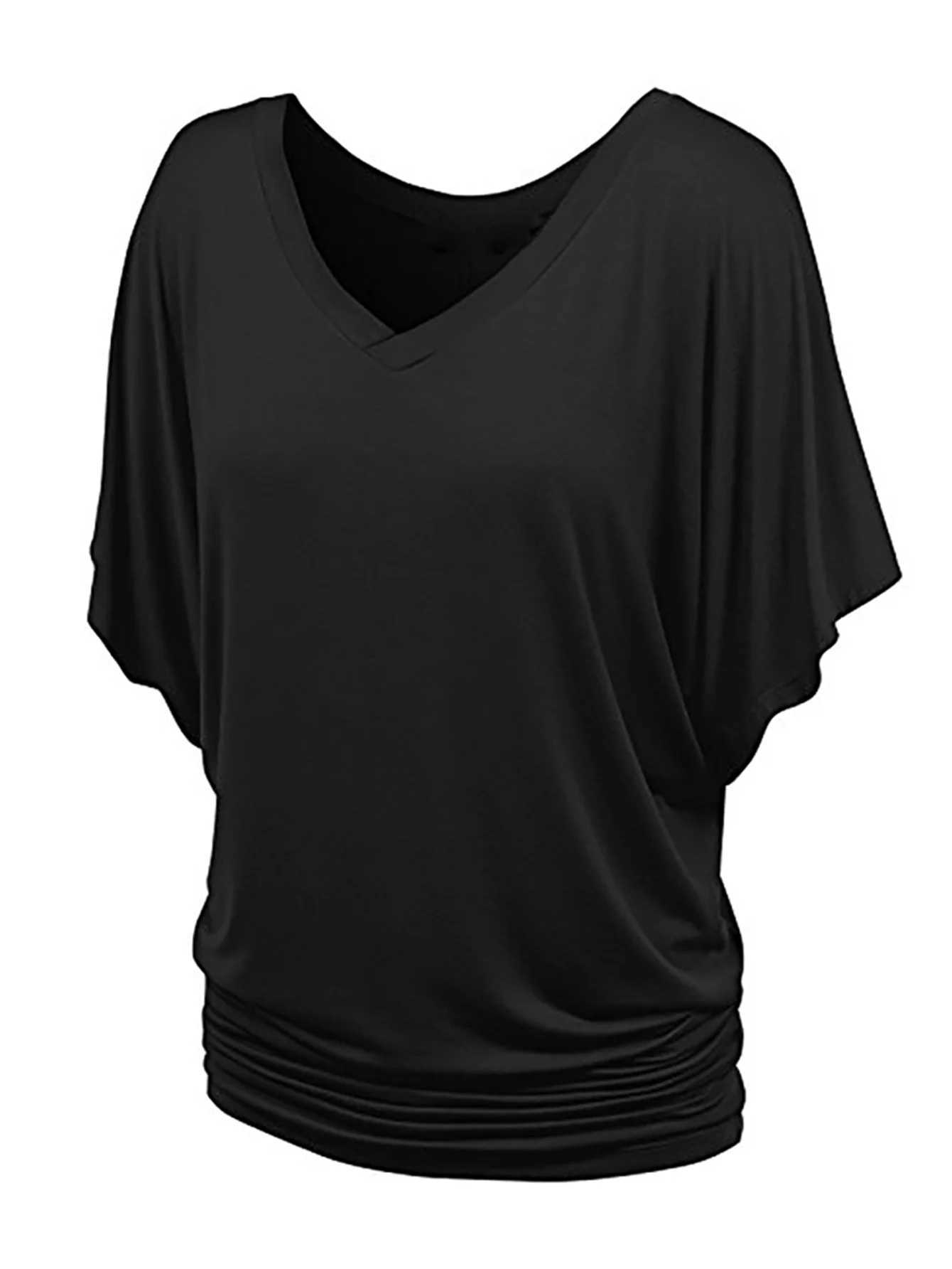 Women's T-Shirt Elegant Plus Size T-Shirt Summer Style Pleated Casual Slit Sleeve TopL2403