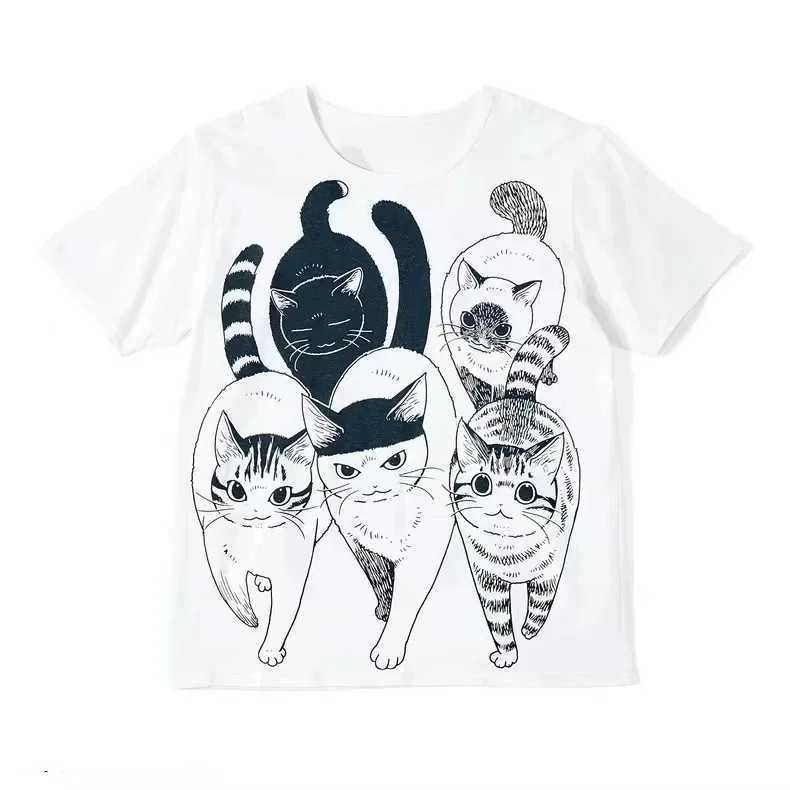 Koszulka damska Vintage Summer Hip Hop Harajuku Vintage Cat Print Plus Size T-shirt Street Short Sleeve Casual Women T-shirt Y2K Punk Clothingl2403
