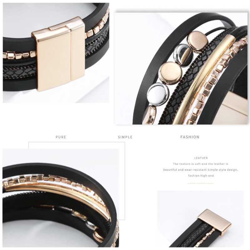 Other Bracelets WYBU Summer Beach Style Magnetic Suction Bracelet Femme Retro Hardware Brass Accessory Leather Bracelet for Women Jewelry GiftL240415