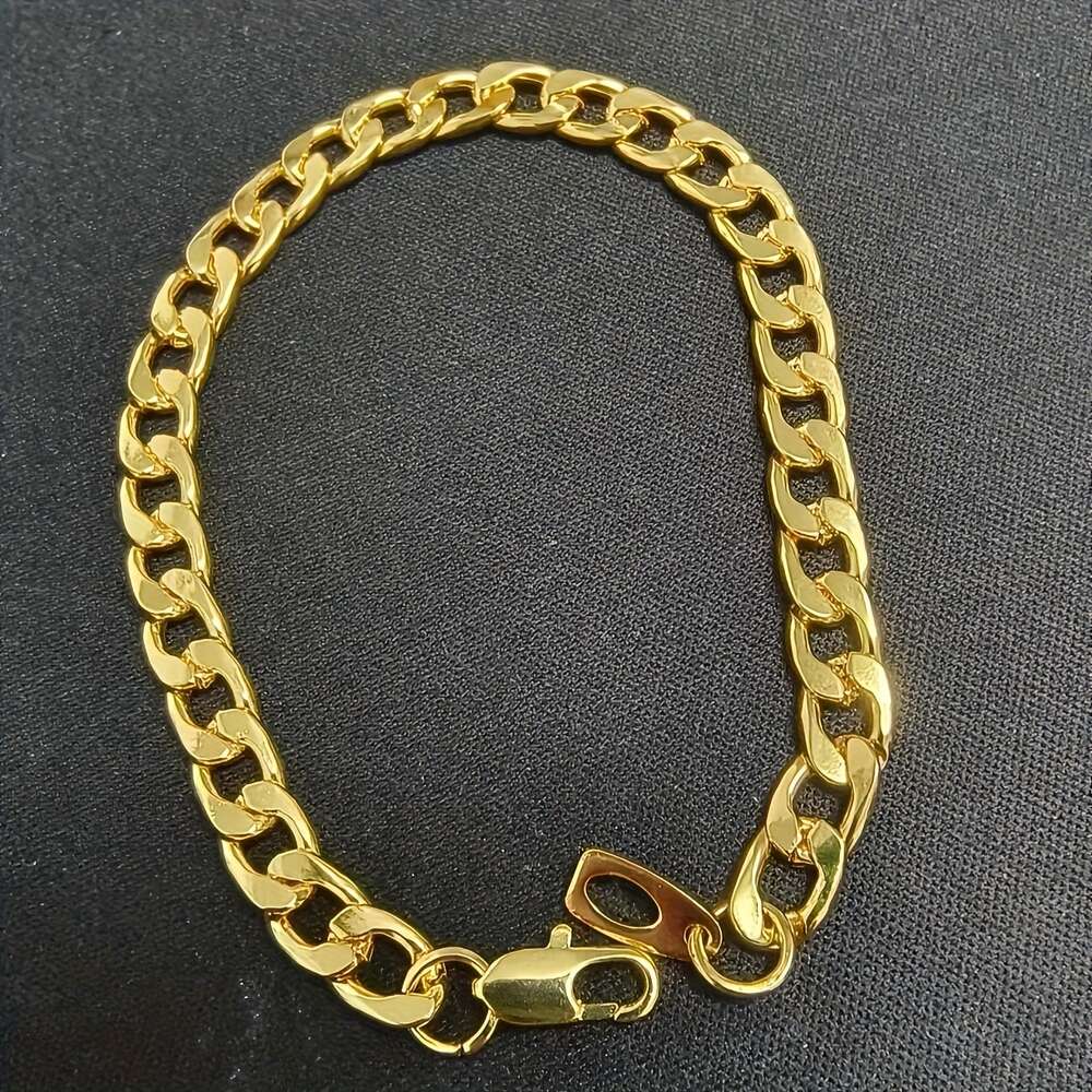 Men's Gold Cuban Chain Necklace and Bracelet Set - Gender Neutral Wedding Jewelry