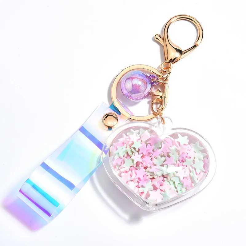 Keychains Lanyards Floating Liquid Sequins Heart Love Form Keychain Glitter Quicksand Keyring Car Bag Trinket Pendant For Women Gift Nice FOB