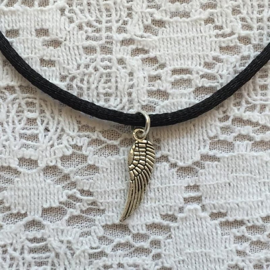 Fashion Boho Choker Simple Angel Wing Necklace On Black Cord Chokers233I