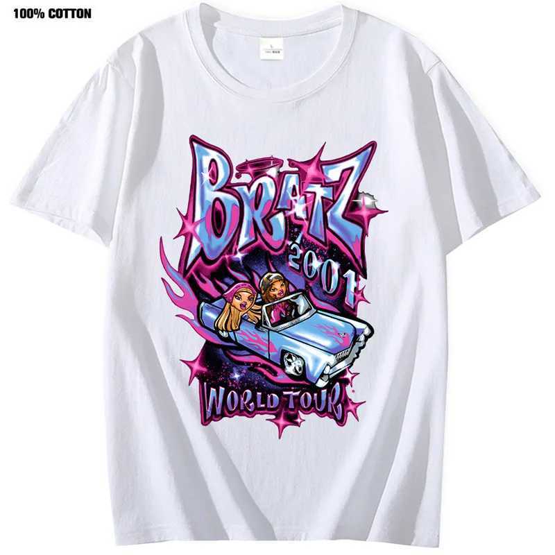 Kvinnors t-shirt bratz t skjortor kvinnor sommar gata överdimensionerad t-shirt harajuku y2k toppar män kvinnor avslappnad bomull kort ärm plus size tshirtl2403