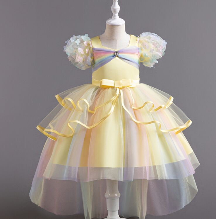 Abiti da pompadour bambini 2024 abiti da torta a maglie arcobaleno ragazze mostrano una gonna bambini in abito principessa